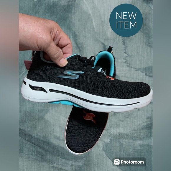 Skechers Go Walk Arch Fit Unify Womens Sz 7.5 Walking Shoes Sneakers Blk Aqua - Picture 1 of 4